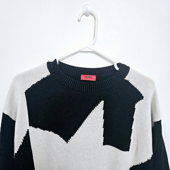 Hugo Boss Womens S Siginy Jumper Colorblock Knit Oversized Sweater Black/White - Picture 10 of 12